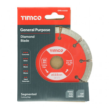 TIMCO GPE115222 General Purpose Diamond Blade Segmented 22.2mm x 115mm TIMCO GPE115222 General Purpose Diamond Blade Segmented 22.2mm x 115mm